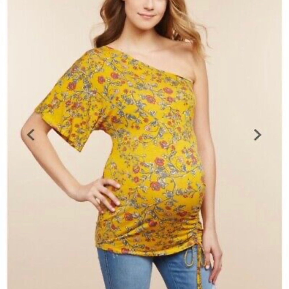 Yellow Floral Jessica Simpson Maternity one Shoulder top